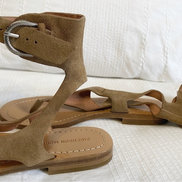 SIGERSON MORRISON BEIGE NEUTRAL SUEDE ANKLE BUCKLE FLIP FLOP SANDALS - 7 - Picture 5 of 6